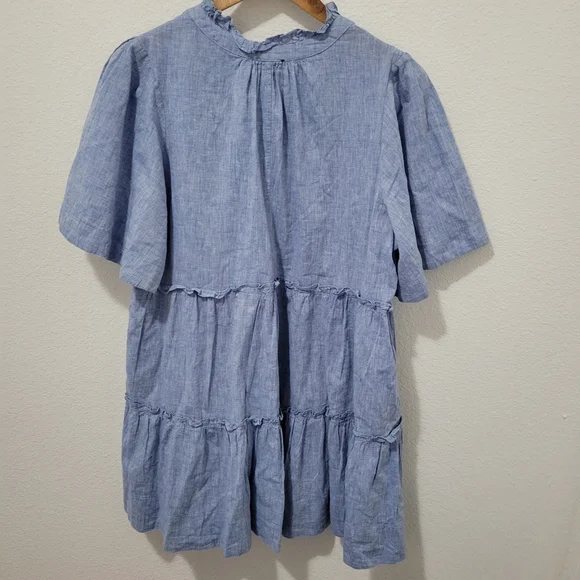 Tuckernuck Chambray Tiered Mini Dress With Flutter Sleeves Size XL - Picture 7 of 8